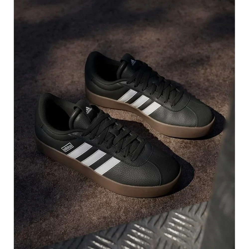 Adidas VL Court 3.0 Mens Black White Gum Leather Skate Shoes Size 10
